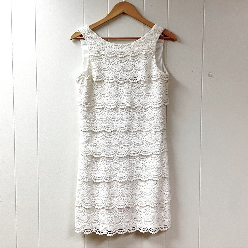 WHBM Womens White Crocheted Lace Dress SZ 4 Feminine Bridal Shower Coquette Boho - Picture 7 of 10